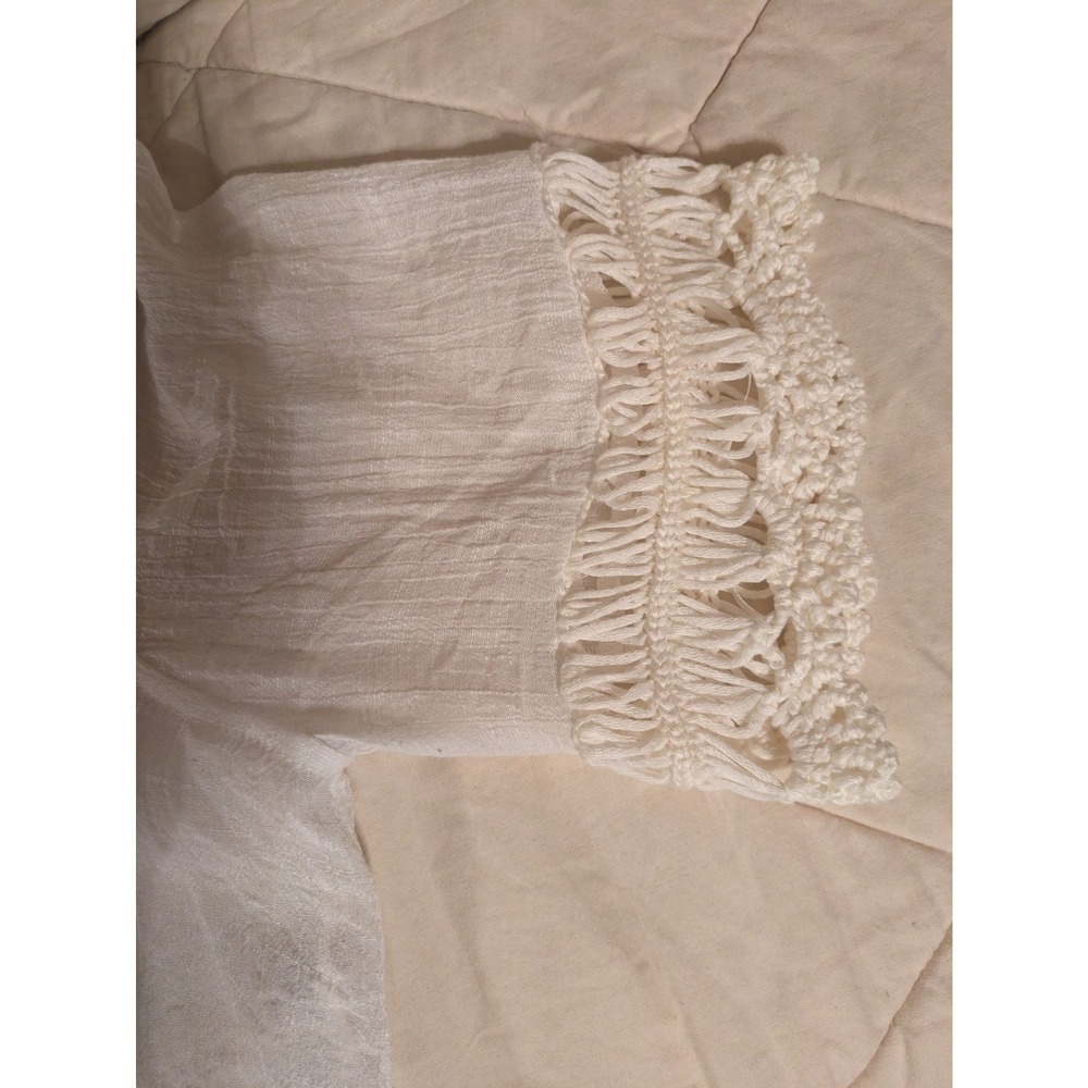 Chico's White Crochet Lace Trim Fringe Tunic Top Beach Cover Up Size 2- Large - Picture 5 of 7